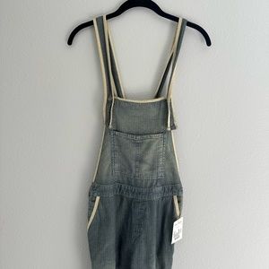 Free People Thomas Light Rinse Denim Striped Railroad Overalls.